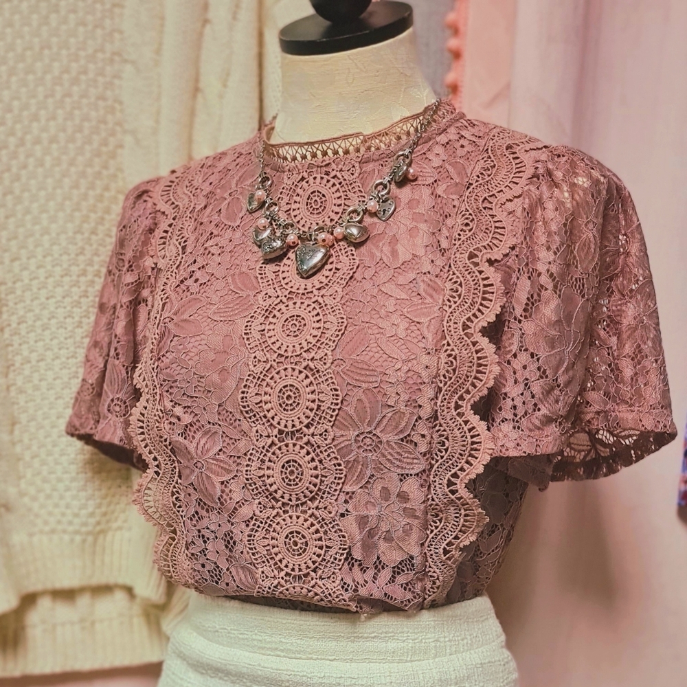 Blush Pink Lace Blouse size Small
